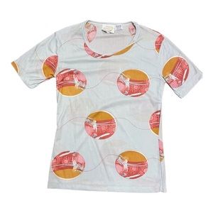 Vintage Surf Tee 60s Graphic Top Blue Helen Sue Size Small